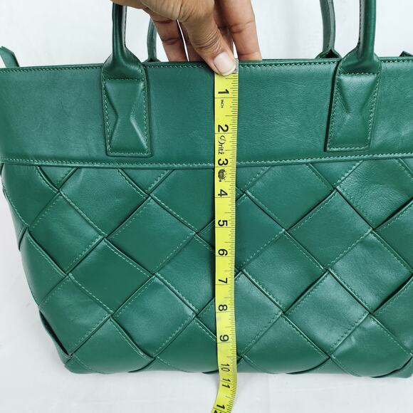 Pulicati Kelly Green Genuine Woven Italian Leather Satchel Tote Laptop Bag - Picture 10 of 12